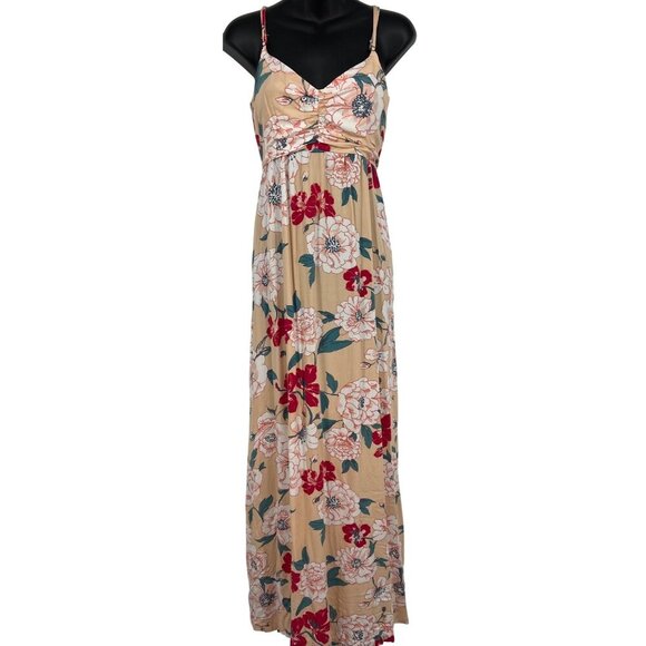 Roxy Dress Maxi Dress Size Medium M Peach Floral Open Back V-Neck Women NWT New - Picture 1 of 10